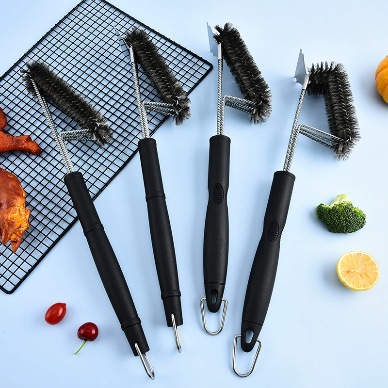 Amazon Горячая продажа три головки с скребком из нержавеющей стали щетка для барбекю проволочная щетка очистительная щетка BBQ инструмент для барбекю