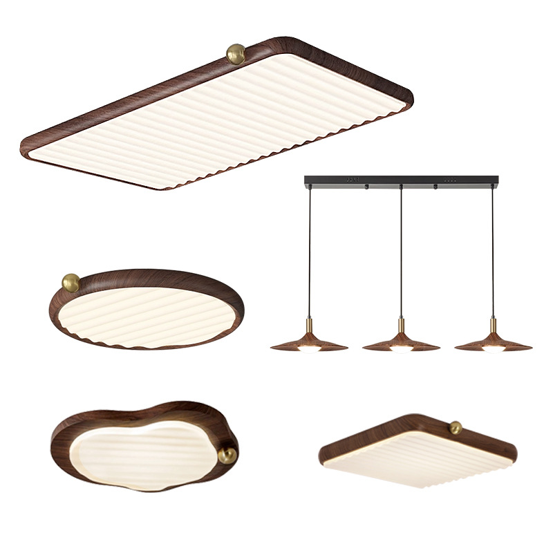 Lámpara de techo LED para sala de estar, estilo wabi-sabi vintage, color nogal, diseño de chips de frijol rojo Zhongshan, iluminación para dormitorio y sala de estar.