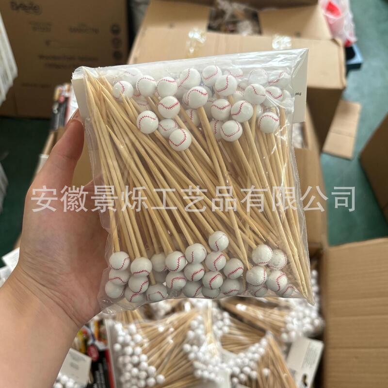 竹串を飾る使い捨て竹串木製サッカーカクテルのつまようじスナック果物のつまようじ100本入り|undefined