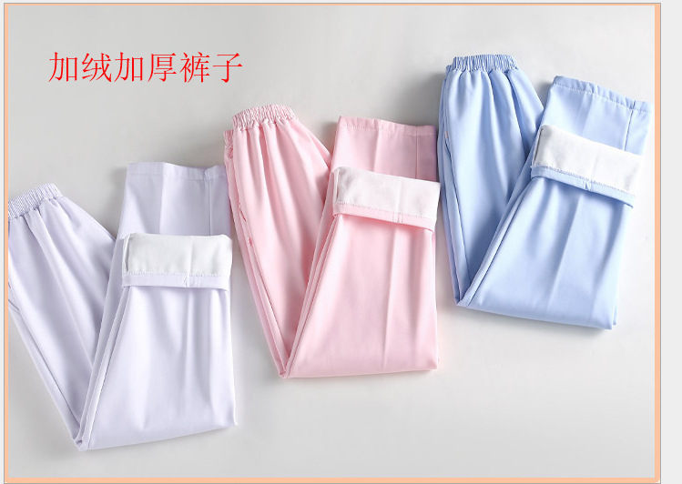 Nightingale nurse pants white work pants women's autumn and winter plus size elastic waist maternity nurse pants fleece-lined