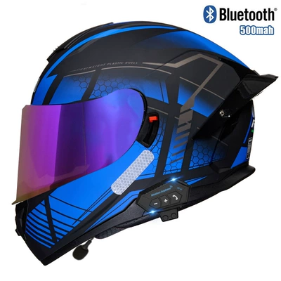 big tail bluetooth full, Motosiklet kaskı (dəbilqə) - blue-queen-bee-colored-mirrorbluetooth-m