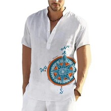E 31397 3D Printed Linen Shirt ��ʿ������� ����ѷ�羳ŷ