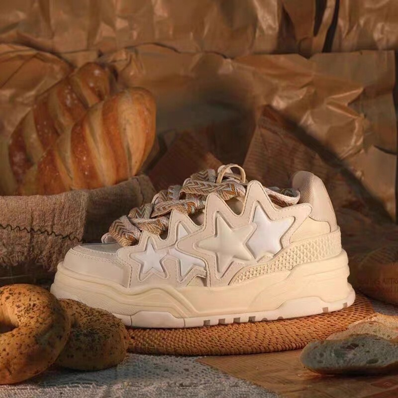 Cream Off-White Star Loafers for Men and Women, National Trend 2023 Thick-Soled Couple Sneakers, Song Yaxuan Shoes, Candy Color
