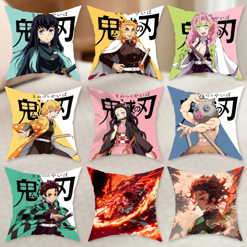 Demon Slayer Cartoon Animation Series Pillow Home Leisure Bedroom Living Room Sofa Decorative Cushion Cover Ready in Stock