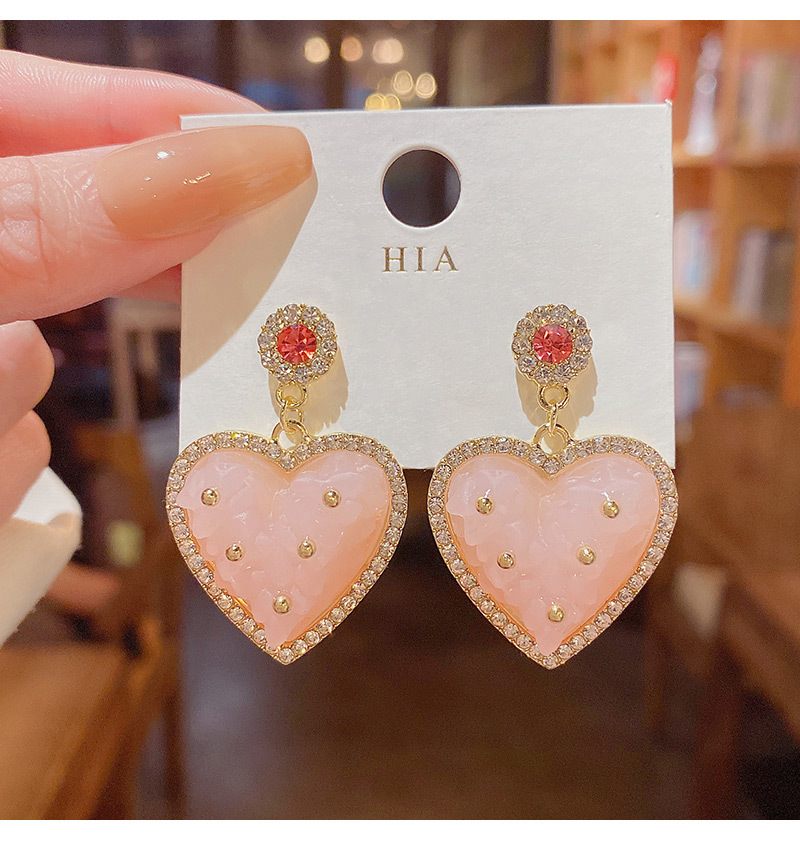 Fashion Pink Crystal Heart Shape Earrings Women's Rhinestone Inlaid Ear Studs display picture 3