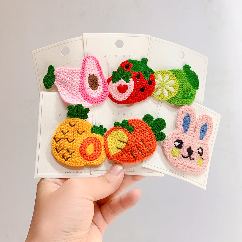 Children's card wool woven hairpin Korea INS cartoon headdress fruit BB clip cute animal Liuhai clip