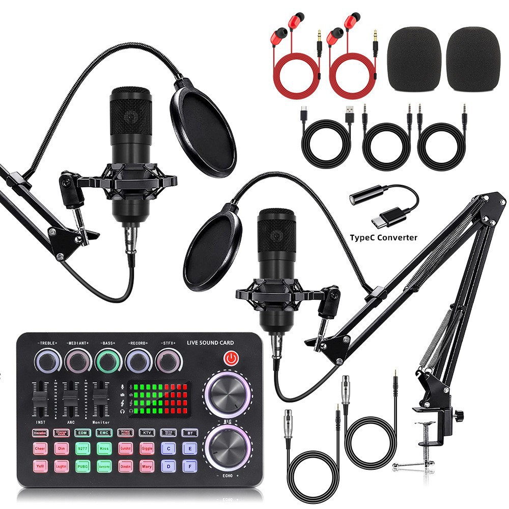 With Typec Dual Microphone Bm800 Condenser Microphone English Sound Card Equipment Live Broadcast Full Set of Mobile Phone Computer M1