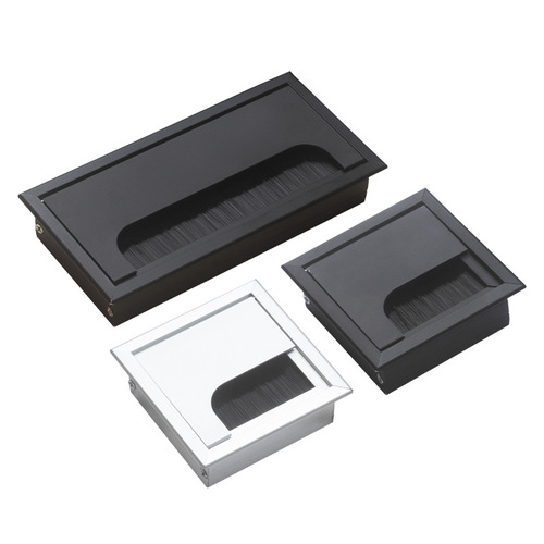 Aluminum alloy wire box computer desk desktop rectangular brush threading box conference desk wire hole cover black brushed