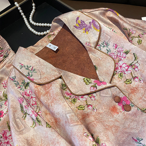 Spring and Summer New Silk Pajamas Women's New Chinese Style National Style 7-Sleeve Sweet Mulberry Silk Home Clothes Gift Box suit
