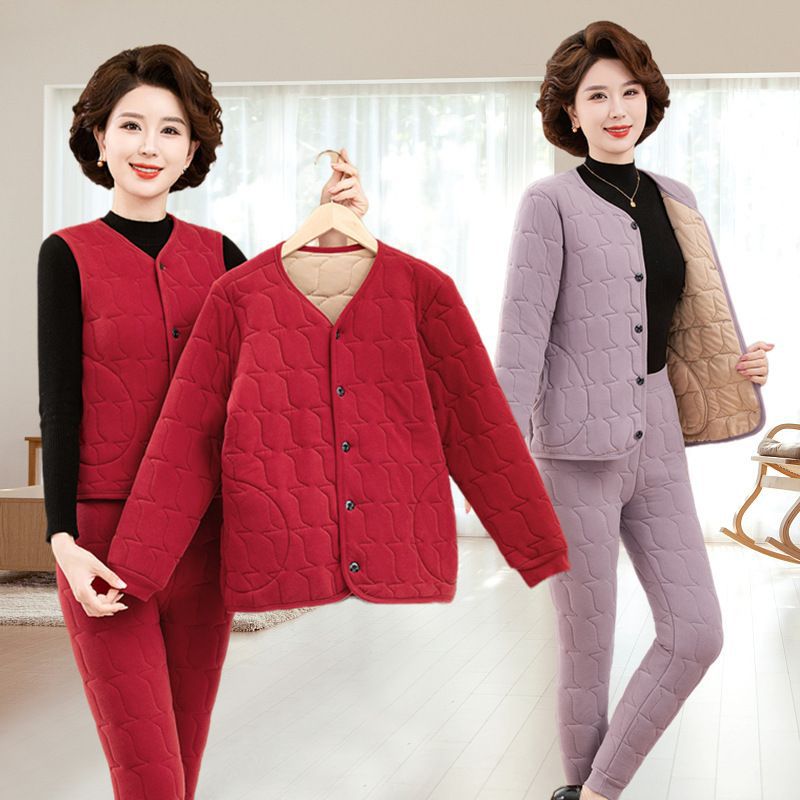 三件套保暖套装中年女装冬季保暖棉衣外套内胆棉服妈妈德绒两件套