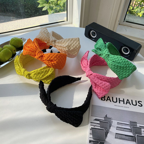 Summer new bow headband cream plaid wide-brimmed headband internet celebrity face wash hair hole pressed hair hair bundle headband