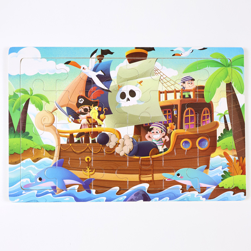 Madera 24 piezas de dibujos animados dinosaurios puzzle de madera plano juguetes de inteligencia infantil