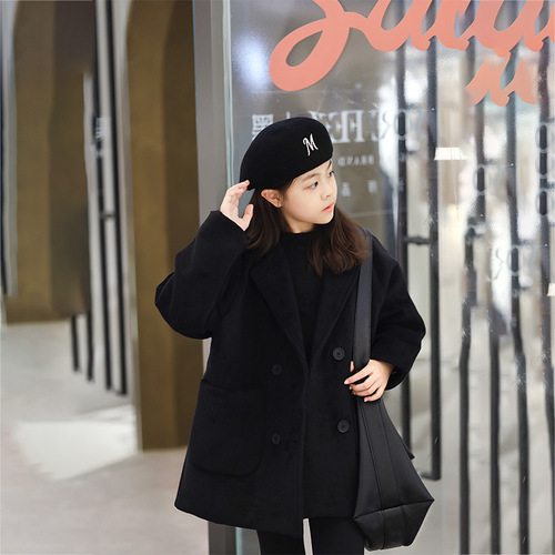 Korean style children's clothing, big children's woolen coats, children's clothing, autumn and winter outer wear, fashionable woolen windbreakers, girls' coats