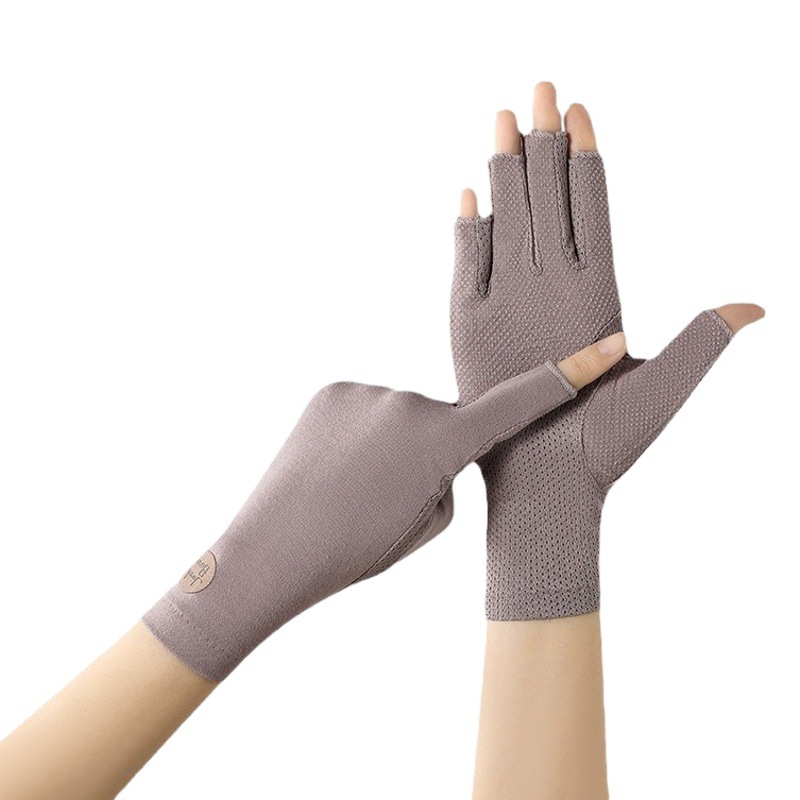 Primavera, verano y otoño 7092 mujeres dedo abierto medio dedo manicura pantalla táctil delgada montar al aire libre protección UV guantes de protección solar