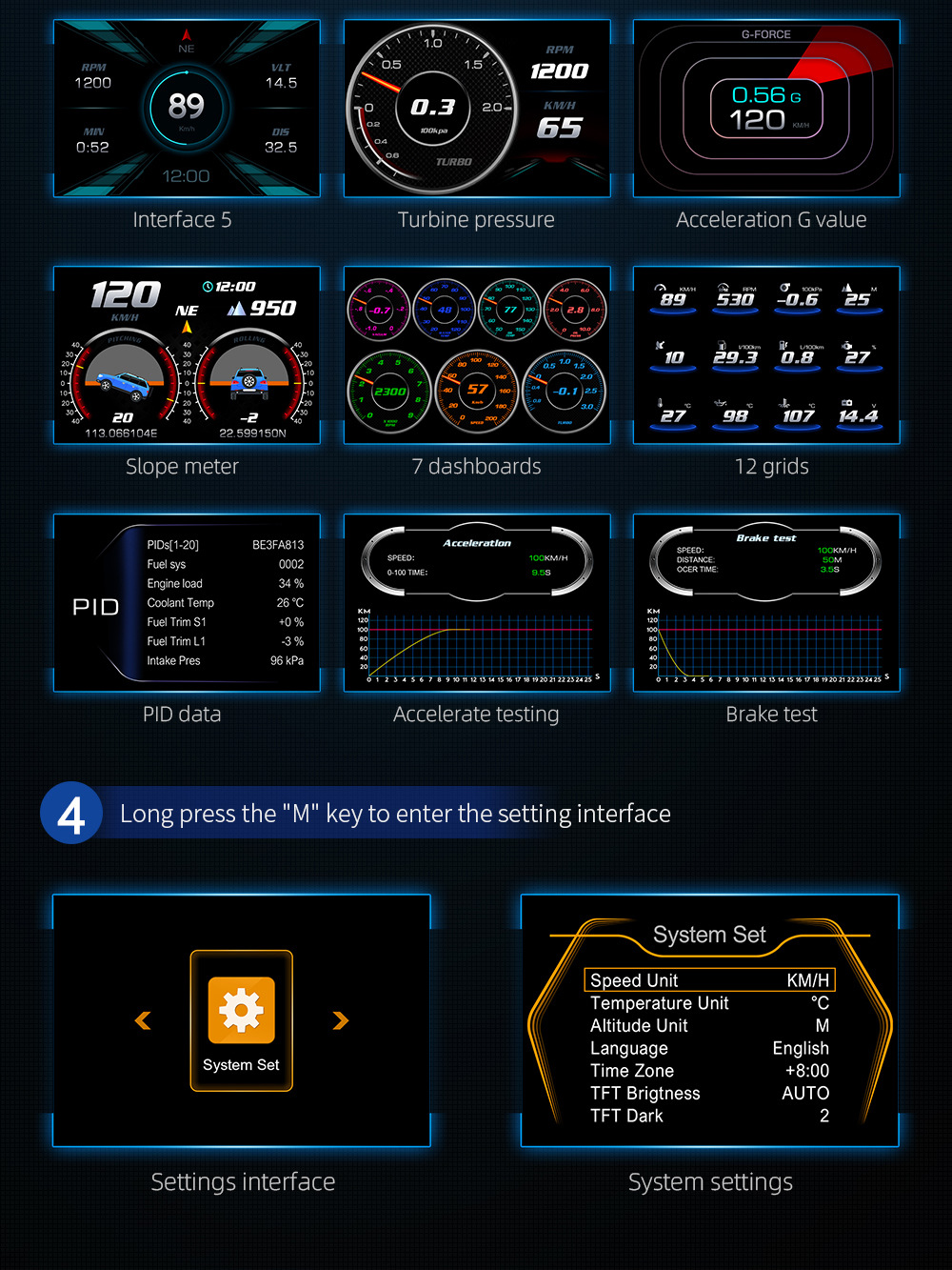 HUD car head-up display multi-functional vehicle-mounted LCD inclinometer high-definition speed fuel consumption OBD+GPS instrument