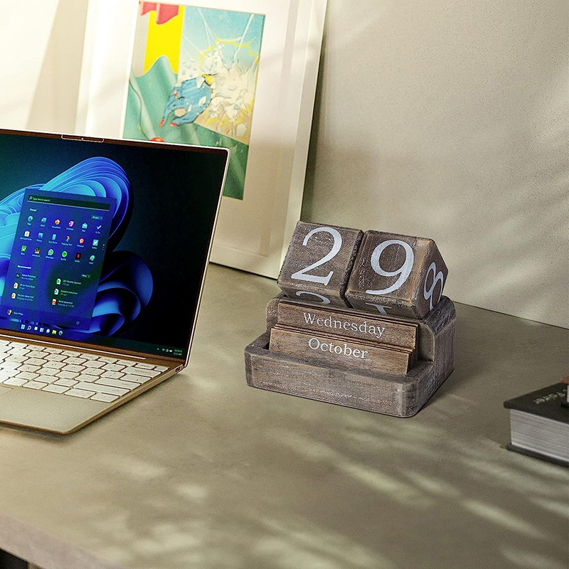 Calendario de escritorio de madera creativo cuadrado escritorio calendario decoración del hogar suministros de oficina decoración cuadrada