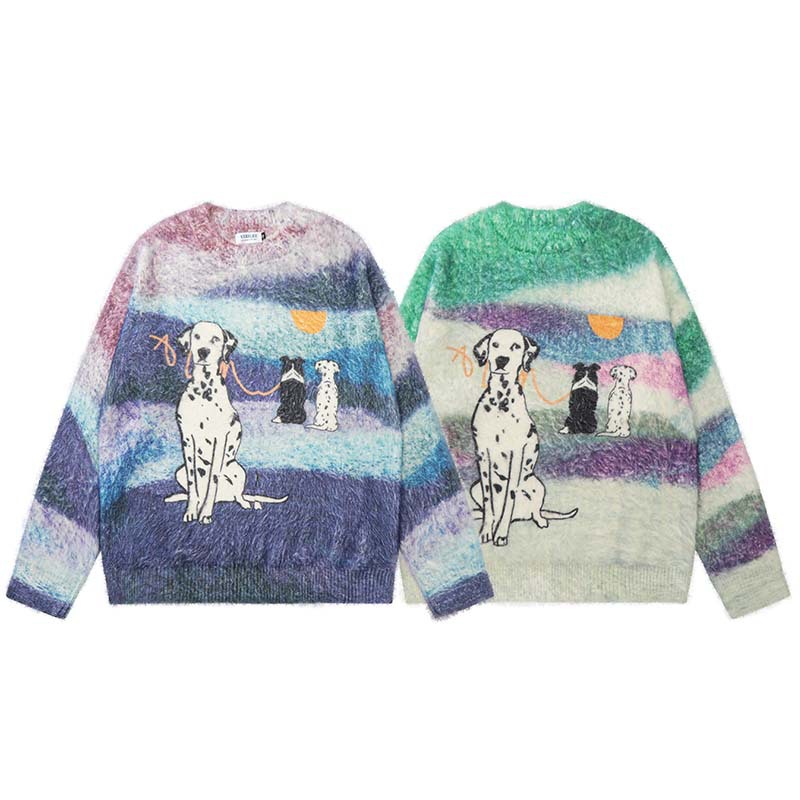 Vêtements pour hommes Pull original rayé tie dye en mohair de marque tendance de la rue pour hommes et femmes Pull tricoté style rétro américain ample et paresseux bf_voghion.com