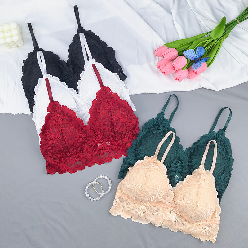 Transfronterizos Europa y América ropa interior de encaje de mujer sujetador de pecho pequeño sin anillo de acero ropa interior de pecho grande mostrando sujetador pequeño ropa interior de niñas delgada