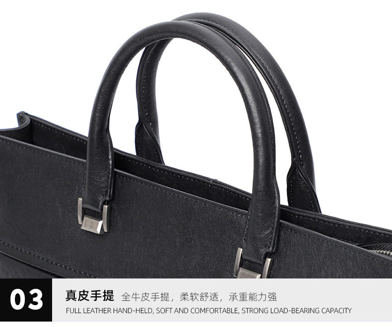 Túi xách tay công sở nam da bò lớp đầu, cặp đựng laptop 15.6 inch nhiều ngăn, 39×7×29 cm — Màu đen chi tiết 20