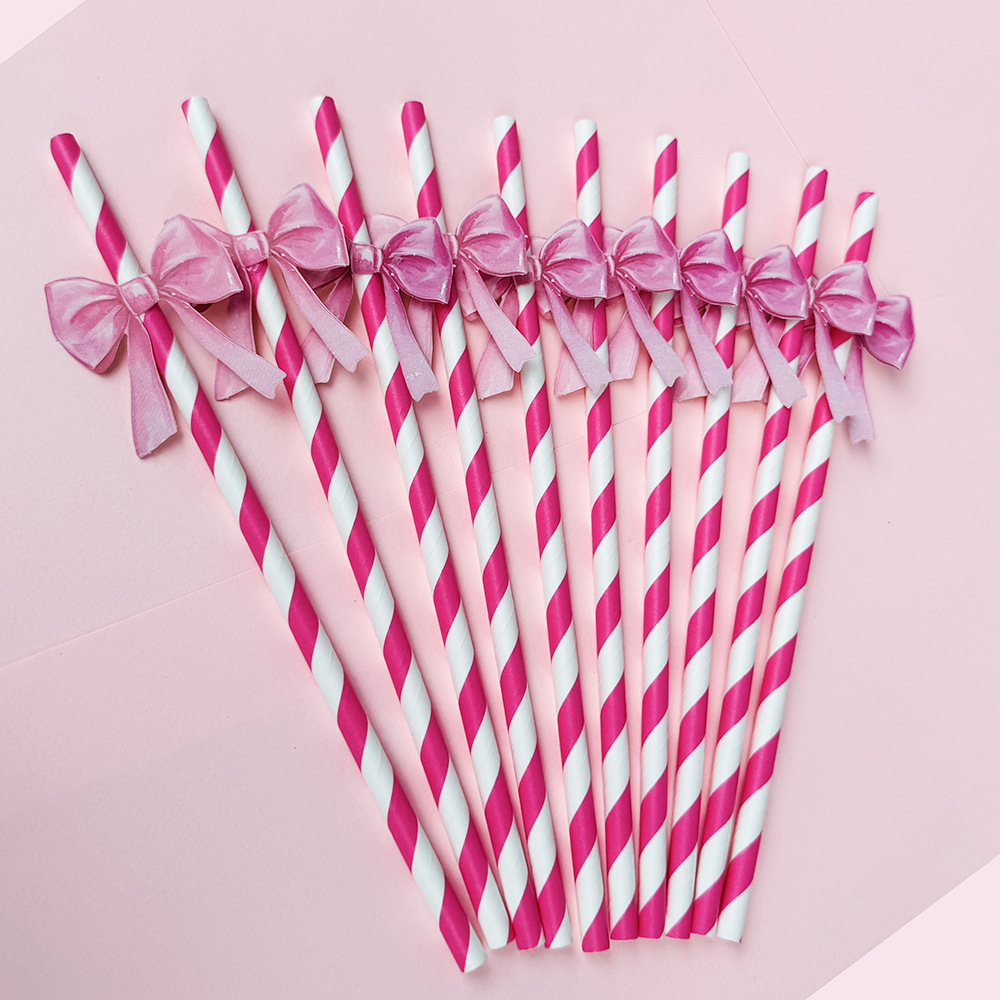 Suministros para fiestas transfronterizas Pajitas de lazo creativas Pajitas de papel desechables Pajitas de jugo de frutas Spot al por mayor