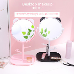 Cat Ear Cartoon Desk Mirror High Definition Swivel Makeup Mirror for Girls Dressing Table Dorm Desk Cosmetics Mirror