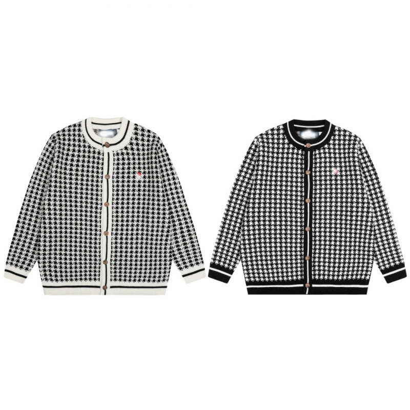 Cross-Border Rl Ralph Houndstooth Round-Neck Knitted Cardigan with Pony Embroidery Logo, Unisex Autumn and Winter Color-Blocked Thick Sweater Cross-Border Rl Ralph Houndstooth Round-Neck Knitted Cardigan with Pony Embroidery Logo, Unisex Autumn and Winter Color-Blocked Thick Sweater