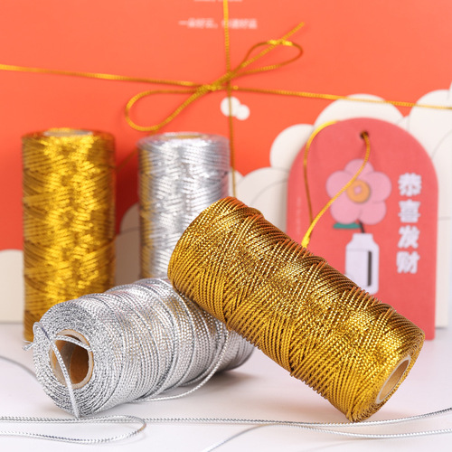 1.5mm gold and silver wire tag line 16 strands flat hollow gold wire non-elastic gift packaging line cross-border hot sale