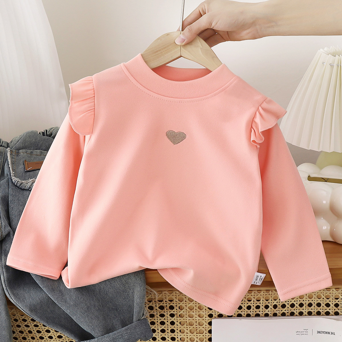 Camiseta de base para niños otoño y invierno nueva camiseta cálida para bebés camiseta de niñas camiseta de base de encaje camiseta de base ropa infantil