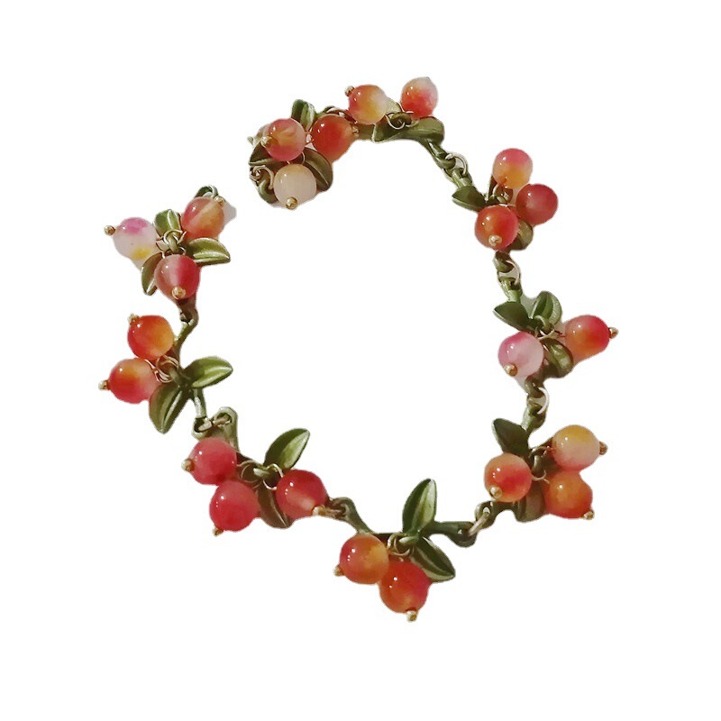 Qingdao Jewelry Artistic Retro Style Mori Bracelet Pearl Paint Flower Berry Cranberry Bracelet Women's Accessories