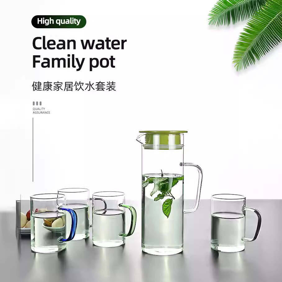 Hervidor de agua de vidrio de gran capacidad resistente a altas temperaturas para el hogar de borosilicato, caja de regalo de cinco piezas, hervidor de agua fría de regalo con apertura