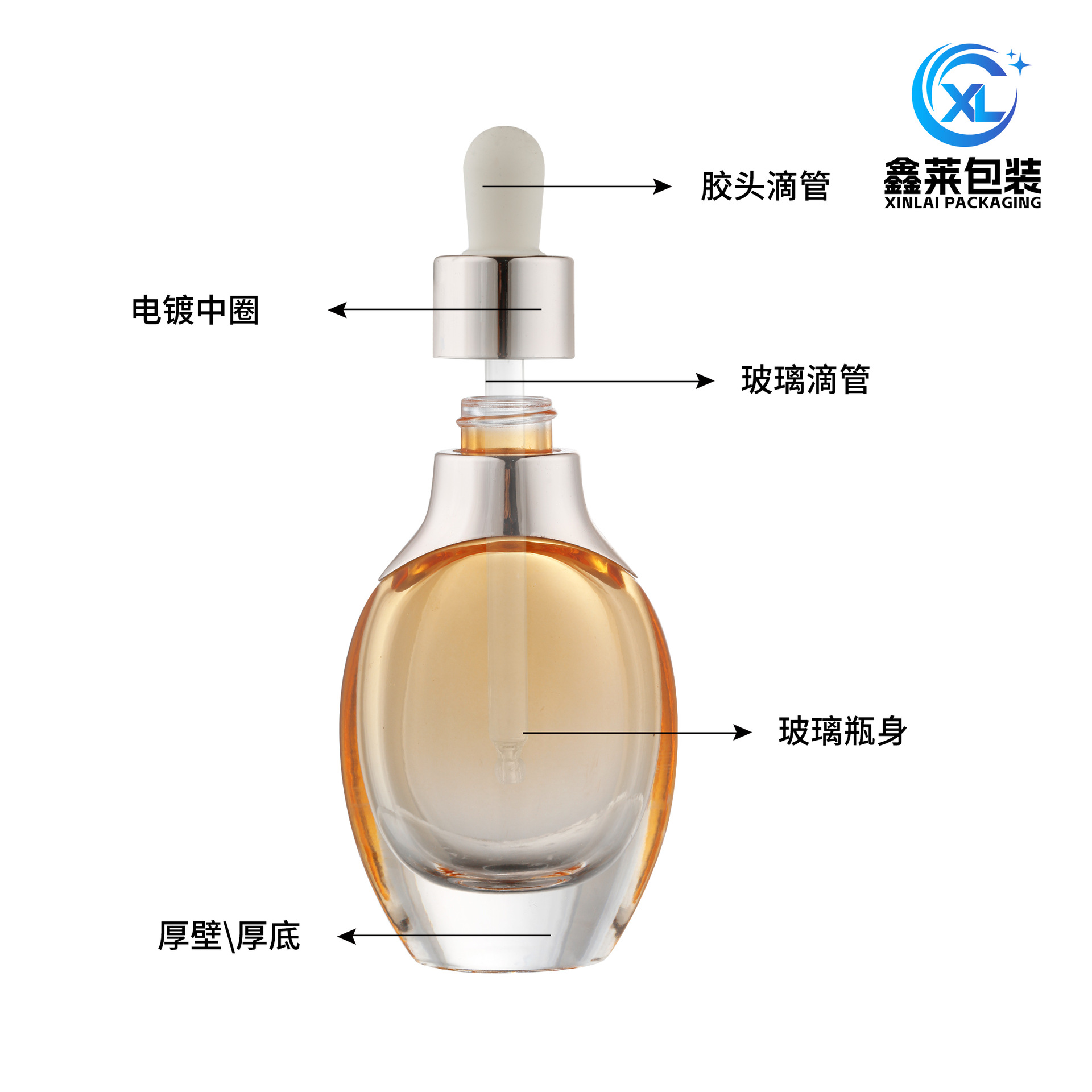 现货海谜精华液瓶50g膏霜瓶厚底扁玻璃瓶胶头滴管分装瓶化妆品瓶