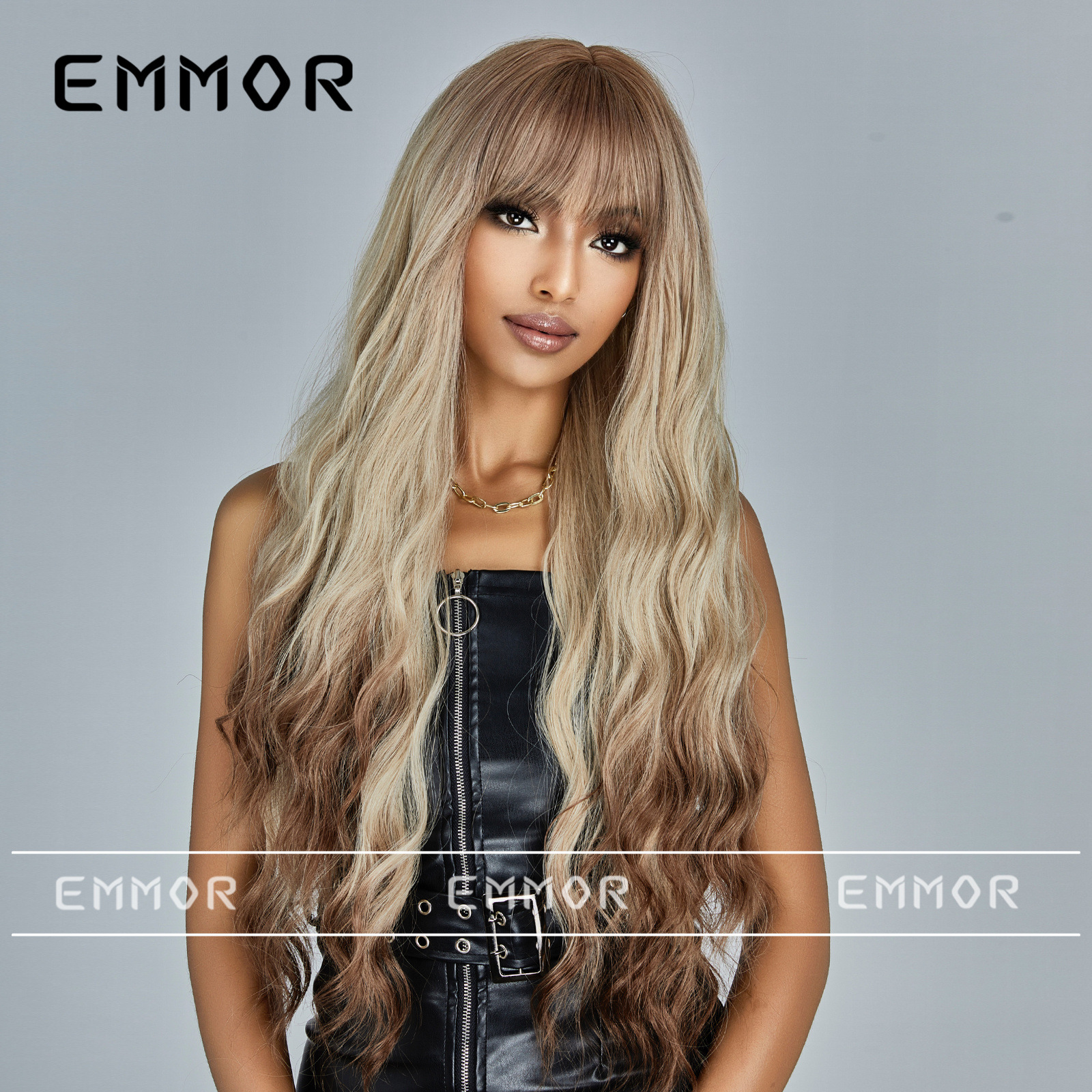 Internet Celebrant Fashion European and American Style Qi Bangs Big Wave Gradient Golden Long Curly Hair Natural Fluffy Wig Full Head Cover