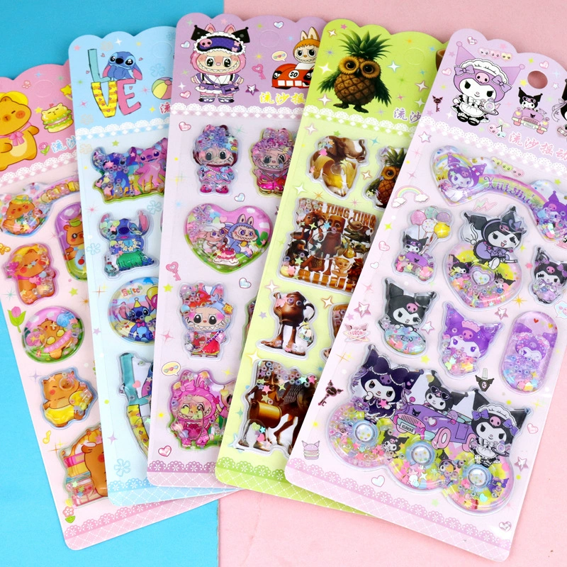 Новое Sanrio в коробке 3D водяные наклейки с объемной анимацией Kuromia Bubu Cappibara Stitch водяные наклейки
