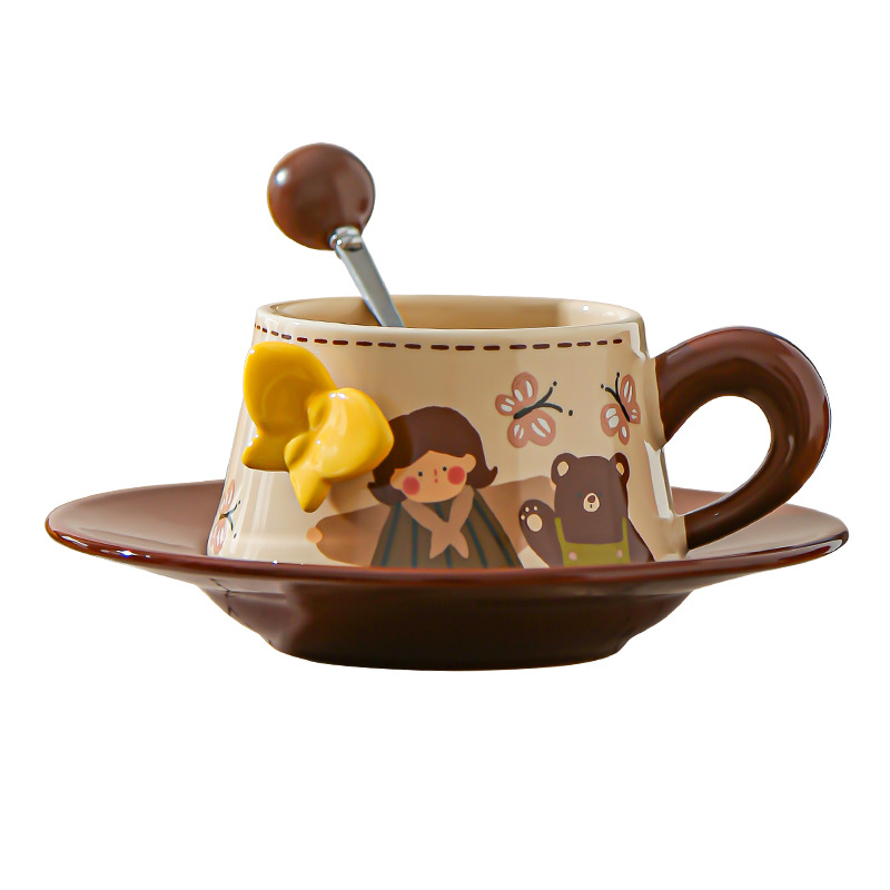 Tazas de café muy bonitas retro relieve mariposa taza de latte taza de café conjunto de platos para las chicas regalos