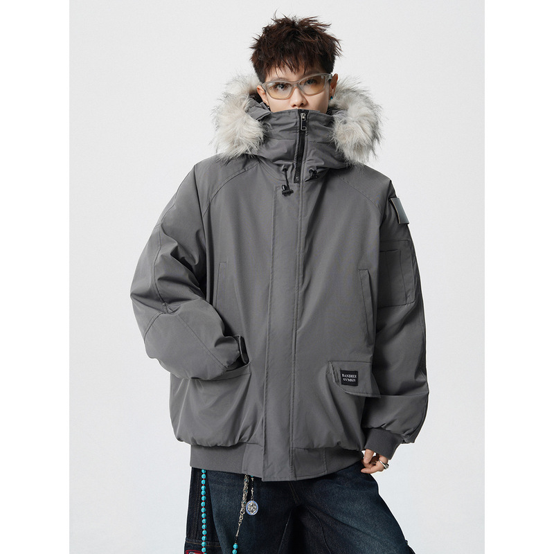 Winter Retro Cotton-Padded Jacket, New Style Cotton-Padded Jacket for Men and Women, Loose Large Size Removable Fur Collar Cotton-Padded Jacket