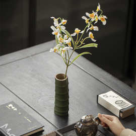 陶瓷竹节花瓶插花器中式禅意摆件茶室茶空间装饰品水培瓶