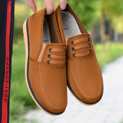 2022 Spring and Autumn New Old Beijing Canvas Shoes Men's Slip-on Cowhide Sole Work Shoes Casual Men's Father Shoes