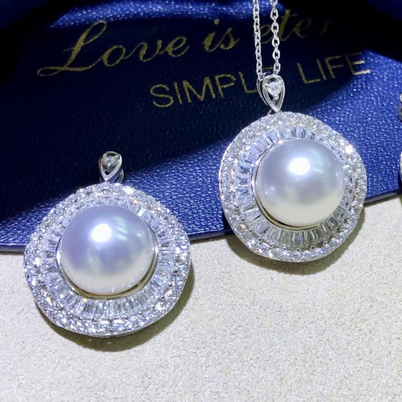 精工S925純銀配件 diy珍珠蜜蠟吊墜空托 手工鑲嵌項鏈墜銀托配飾