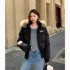 2025冬短款大毛领羽绒服女美式复古收腰显瘦高级感个性白鸭绒外套