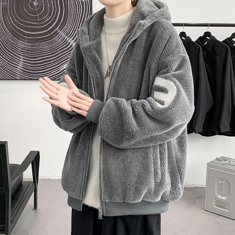 Ropa de invierno con forro polar engrosado abrigo de algodón acolchado para adolescentes cálido abrigo de lana de cordero para hombres