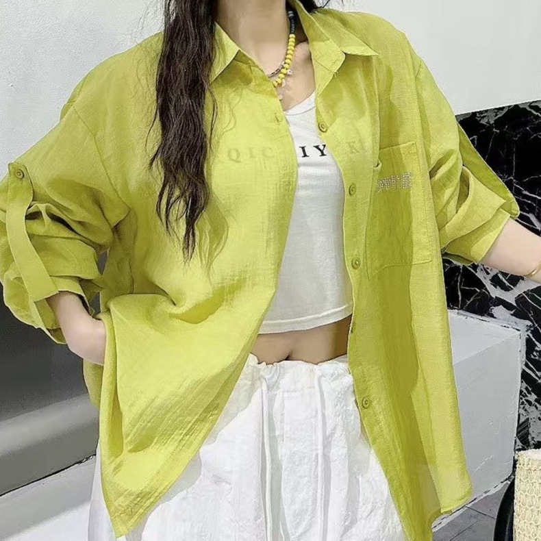 2026 Summer Versatile Fashion Trendy Lightweight Rhinestone Letter Sun-Protection Drapey Casual Versatile Shirt 2026 Summer Versatile Fashion Trendy Lightweight Rhinestone Letter Sun-Protection Drapey Casual Versatile Shirt