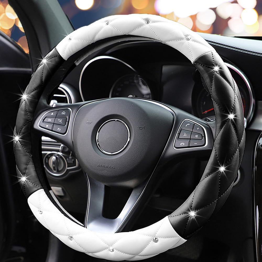 Factory Direct Sales Amazon Car Diamond-Studded Steering Wheel Cover, Universal for All Seasons, Soft Leather Anti-Slip Rhinestone Handle Cover