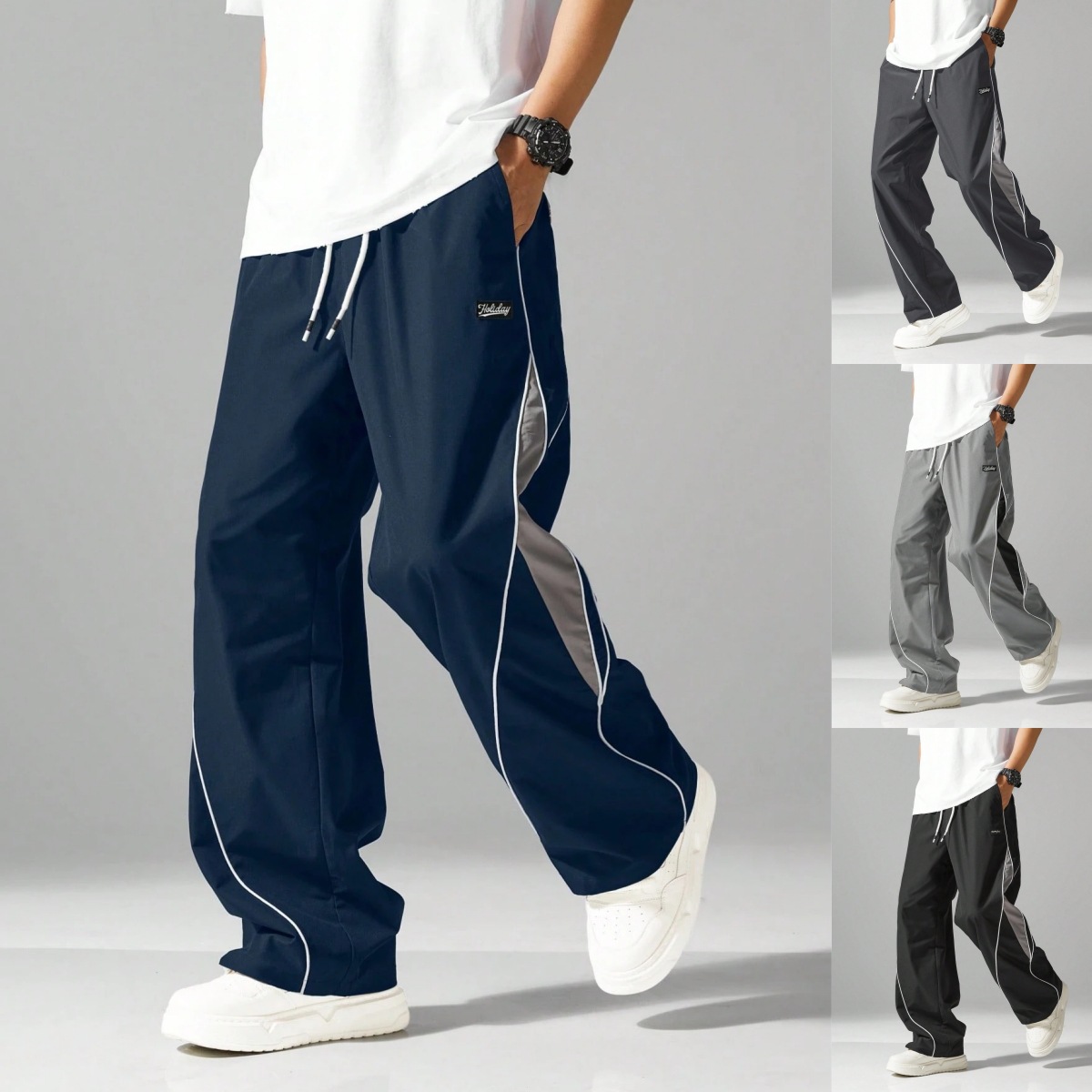 欧美跨境外贸SHEIN2025秋季新款男士阔腿直筒宽松宽腿裤运动长裤