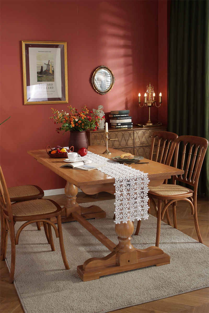 Rustic Romantic White Hollow Floral Lace Table Runner Decor_voghion.com