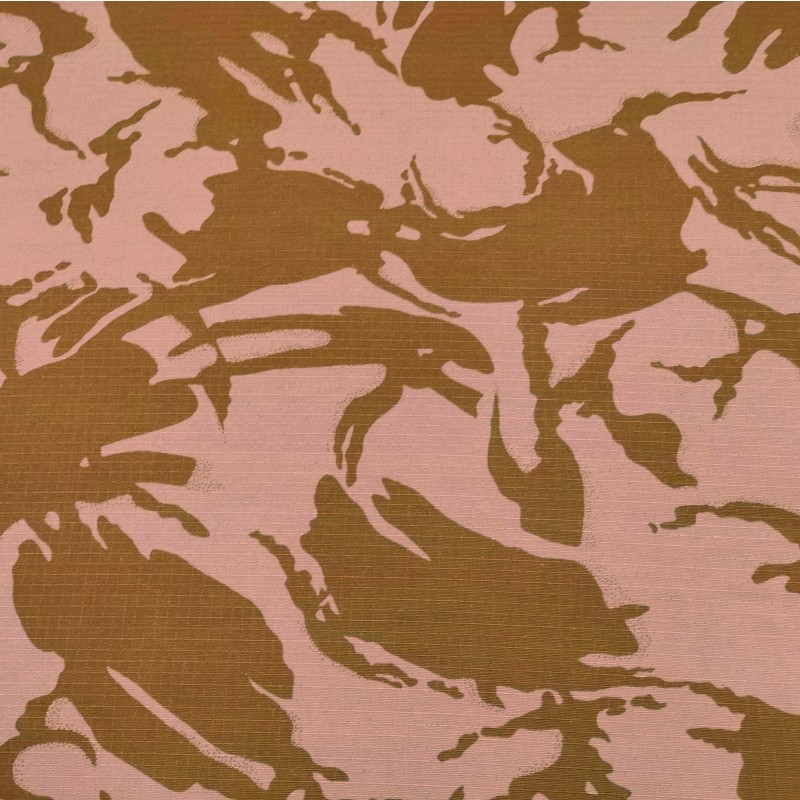 数码印花涤棉格子迷彩布料牢度好梭织咖啡色小批量TC户外服装面料