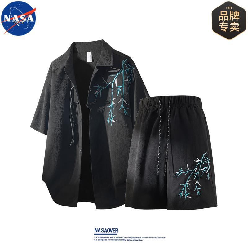 NASAOVER brand summer new Chinese style shirt suit men's ruffian handsome high-end sense loose short sleeve shirt set