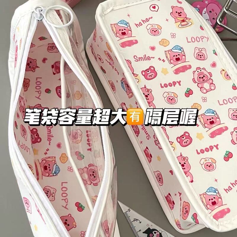 かわいいビーバー ルーピー 透明筆袋 学生 高価値 三角筆箱 大容量 痛バッグ 文具バッグ|undefined