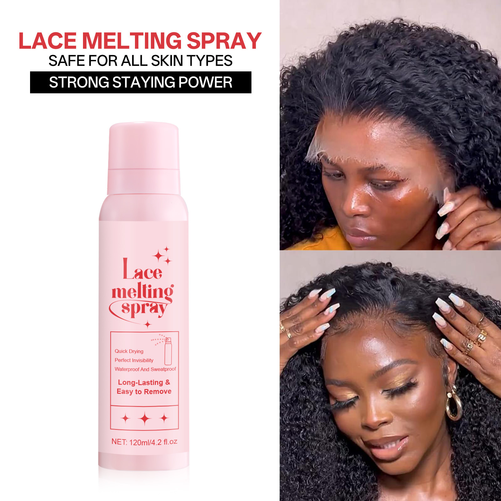 Aerosol adhesivo para pelucas transfronterizas, no estándar, secado rápido, impermeable, anti-transpiración, aerosol adhesivo para cabello fácil de quitar 120ml
