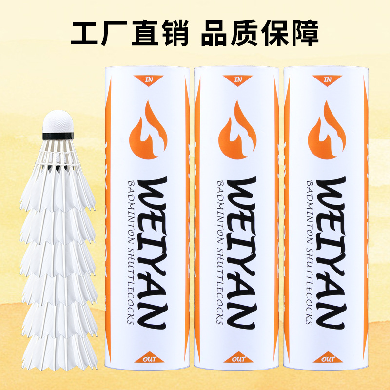 Weiyan 6-pack badminton white goose feather batter-resistant double stage fiber head student practice competition training badminton
