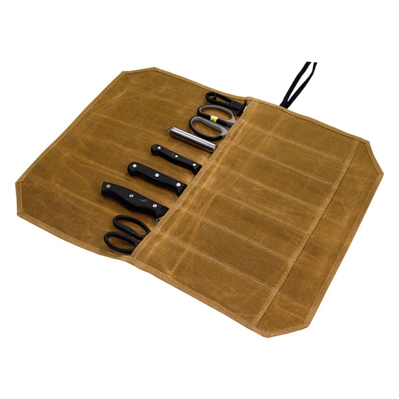 Acampar al aire libre picnic portátil cuchillo bolsa de cocina cuchillo rollo bolsa portátil cera lienzo impermeable utensilios de cocina bolsa de almacenamiento